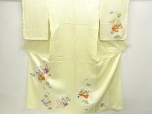 読み本に草花模様刺繍単衣訪問着